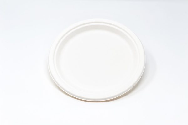 Piatto tondo in polpa di cellulosa bianca (bagassa) - 22 cm di diametro